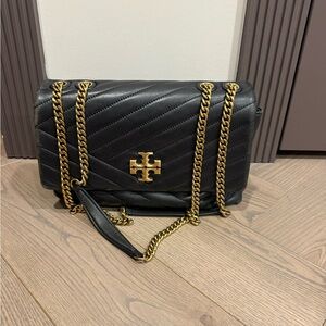 Tory Burch Black Quilted Shoulder Bag with Gold Chain